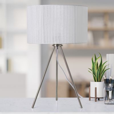 Image showing  19.69 in. H Tripod Table Lamp with Pleated Silk Sheer Shade, White