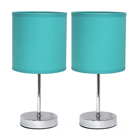 Simple Designs 11 in. H Mini Basic Table Lamps with Fabric Shade, 2-Pack, Blue