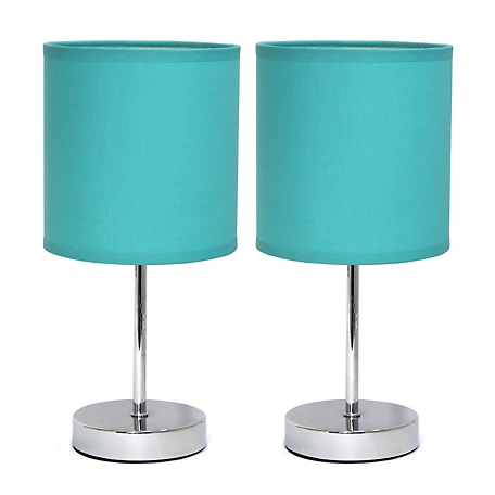 Simple Designs 11 in. H Mini Basic Table Lamps with Fabric Shade, 2-Pack, Blue