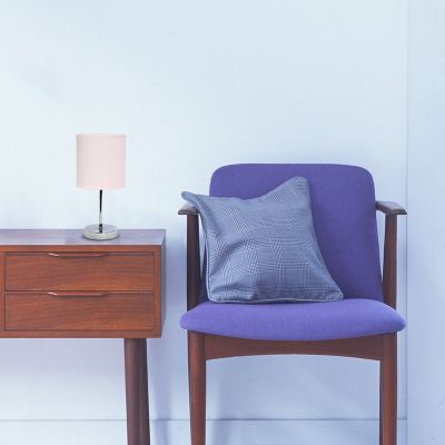 Simple Designs 11 in. H Mini Basic Table Lamp with Fabric Shade, Blush Pink
