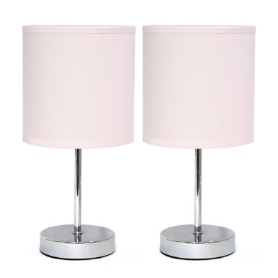 Simple Designs 11 in. H Mini Basic Table Lamps with Fabric Shade, 2-Pack, Blush Pink