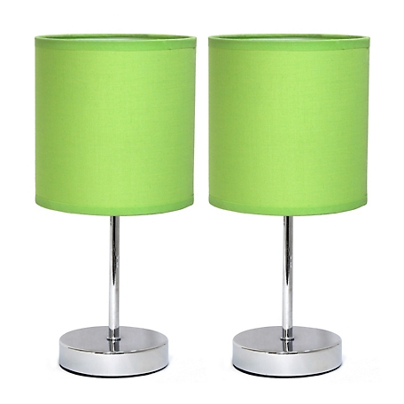 Simple Designs 11 in. H Mini Basic Table Lamps with Fabric Shade, 2-Pack, Green