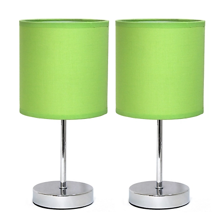 Simple Designs 11 in. H Mini Basic Table Lamps with Fabric Shade, 2-Pack, Green
