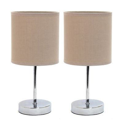 Simple Designs 11 in. H Mini Basic Table Lamps with Fabric Shade, 2-Pack, Gray