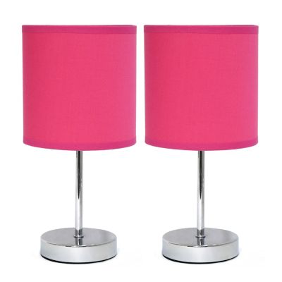 Simple Designs 11 in. H Mini Basic Table Lamps with Fabric Shade, 2-Pack, Hot Pink