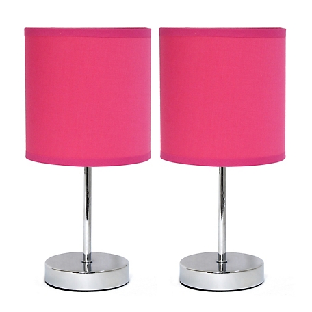 Simple Designs 11 in. H Mini Basic Table Lamps with Fabric Shade, 2-Pack, Hot Pink