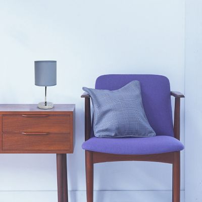 Simple Designs 11 in. H Mini Basic Table Lamp with Fabric Shade, Purple