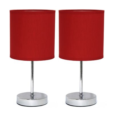 Simple Designs 11 in. H Mini Basic Table Lamps with Fabric Shade, 2-Pack, Red