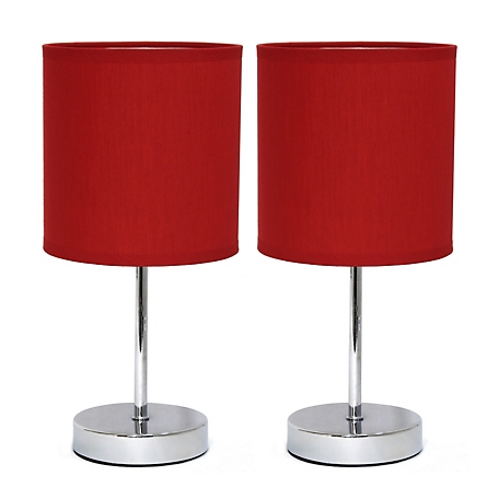 Simple Designs 11 in. H Mini Basic Table Lamps with Fabric Shade, 2-Pack, Red