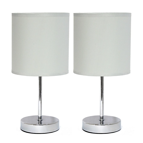 Simple Designs 11 in. H Mini Basic Table Lamps with Fabric Shade, 2-Pack, Slate Gray