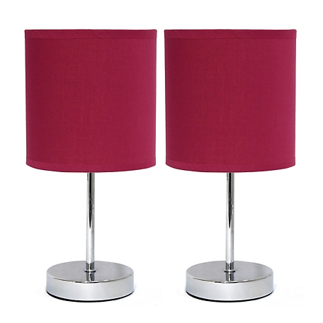 Simple Designs 11 in. H Mini Basic Table Lamps with Fabric Shade, 2-Pack, Wine