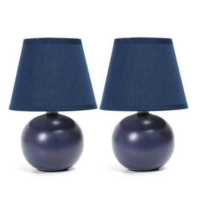 Simple Designs 8.66 in. H Mini Ceramic Globe Table Lamps, 2-Pack, Blue