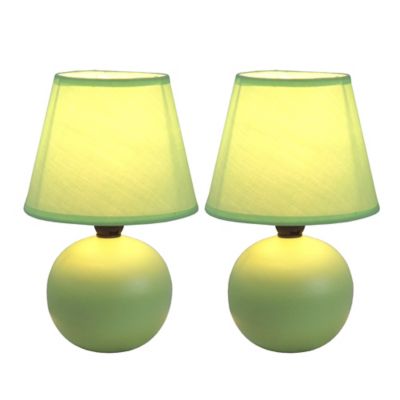 Simple Designs 8.66 in. H Mini Ceramic Globe Table Lamps, 2-Pack, Green