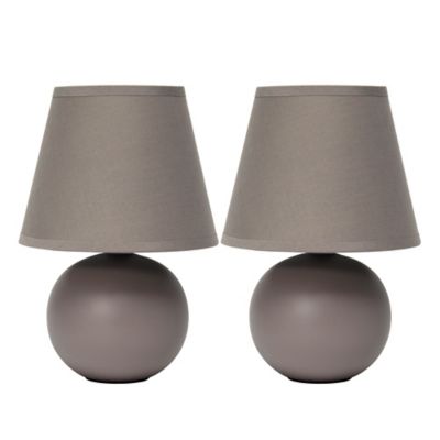 Simple Designs 8.66 in. H Mini Ceramic Globe Table Lamps, 2-Pack, Gray