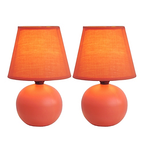 Simple Designs 8.66 in. H Mini Ceramic Globe Table Lamps, 2-Pack, Orange