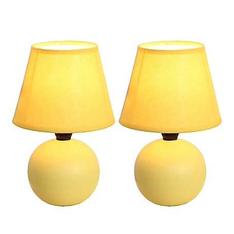 Simple Designs 8.66 in. H Mini Ceramic Globe Table Lamps, 2-Pack, Yellow