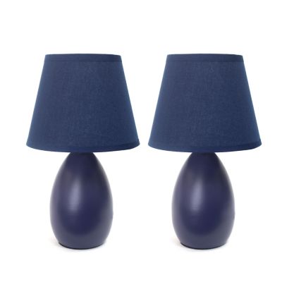 Simple Designs 8.66 in. H Mini Egg Oval Ceramic Globe Table Lamps, 2-Pack, Blue