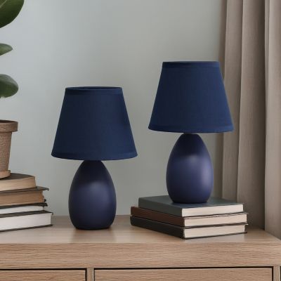 Image showing  8.66 in. H Mini Egg Oval Ceramic Globe Table Lamps, 2-Pack, Blue