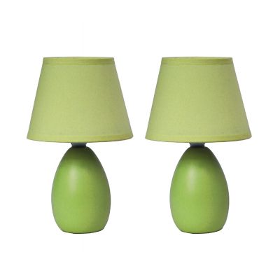 Simple Designs 8.66 in. H Mini Egg Oval Ceramic Globe Table Lamps, 2-Pack, Green