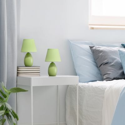 Simple Designs 8.66 in. H Mini Egg Oval Ceramic Globe Table Lamps, 2-Pack, Green