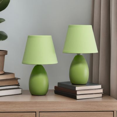 Image showing  8.66 in. H Mini Egg Oval Ceramic Globe Table Lamps, 2-Pack, Green