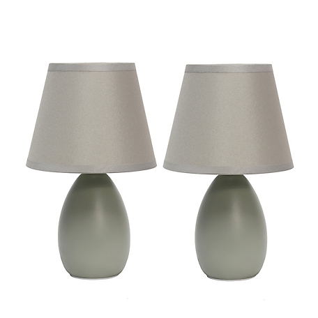 Simple Designs 8.66 in. H Mini Egg Oval Ceramic Globe Table Lamps, 2-Pack, Gray