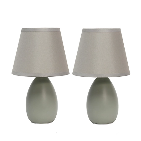 Simple Designs 8.66 in. H Mini Egg Oval Ceramic Globe Table Lamps, 2-Pack, Gray