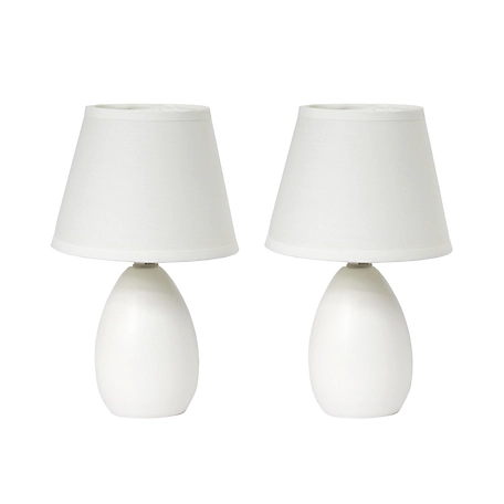 Simple Designs 9.45 in. H Mini Egg Oval Ceramic Globe Table Lamps, 2-Pack, Off-White