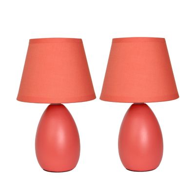 Simple Designs 9.45 in. H Mini Egg Oval Ceramic Globe Table Lamps, 2-Pack, Orange