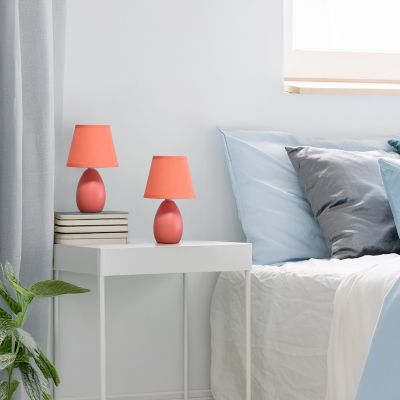 Simple Designs 9.45 in. H Mini Egg Oval Ceramic Globe Table Lamps, 2-Pack, Orange