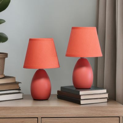 Image showing  9.45 in. H Mini Egg Oval Ceramic Globe Table Lamps, 2-Pack, Orange