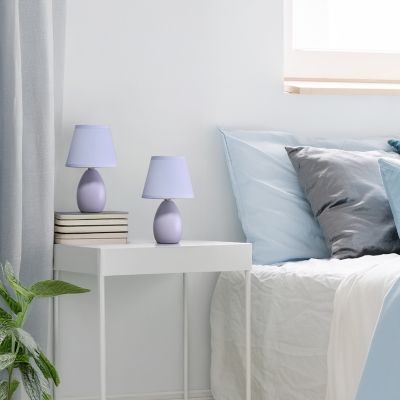 Simple Designs 9.45 in. H Mini Egg Oval Ceramic Globe Table Lamps, 2-Pack, Purple