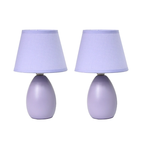 Simple Designs 9.45 in. H Mini Egg Oval Ceramic Globe Table Lamps, 2-Pack, Purple