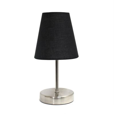 Simple Designs 10.63 in. H Sand Nickel Mini Basic Table Lamp with Fabric Shade