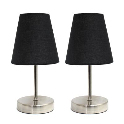 Simple Designs 10.63 In. H Sand Nickel Mini Basic Table Lamps With Fabric Shade, 2-Pack