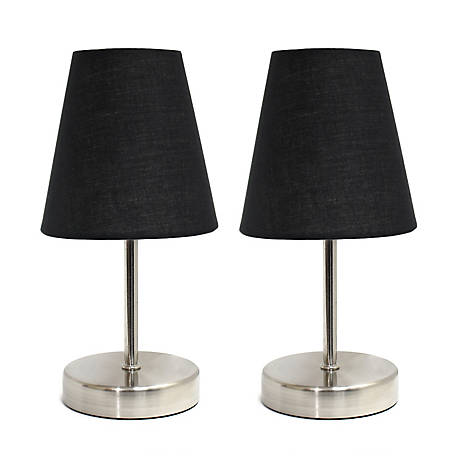 Simple Designs Sand Nickel Mini Basic, Small Table Lamp With Black Shade