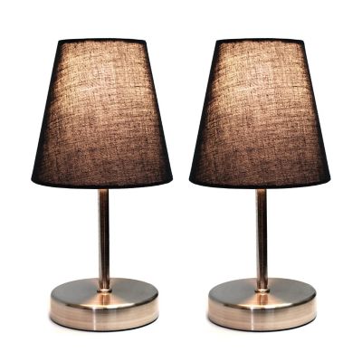 Image showing  10.63 in. H Sand Nickel Mini Basic Table Lamps with Fabric Shade, 2-Pack
