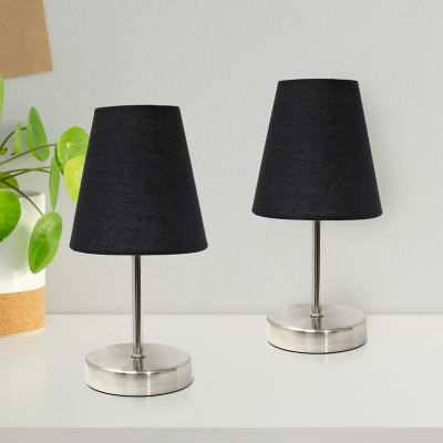 Image showing  10.63 in. H Sand Nickel Mini Basic Table Lamps with Fabric Shade, 2-Pack