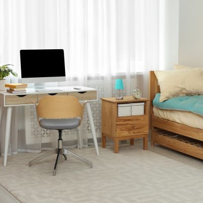 Simple Designs 10.63 in. H Sand Nickel Mini Basic Table Lamp with Fabric Shade, Blue