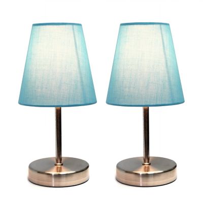 Image showing  10.63 in. H Sand Nickel Mini Basic Table Lamps with Fabric Shade, 2-Pack, Blue