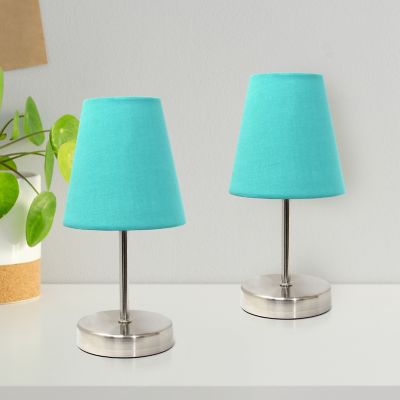 Image showing  10.63 in. H Sand Nickel Mini Basic Table Lamps with Fabric Shade, 2-Pack, Blue