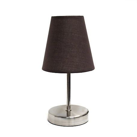 Simple Designs 10.63 in. H Sand Nickel Mini Basic Table Lamp with Fabric Shade, Brown