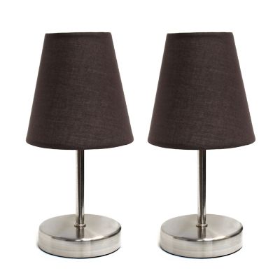 Simple Designs 10.63 In. H Sand Nickel Mini Basic Table Lamps With Fabric Shade, 2-Pack, Brown