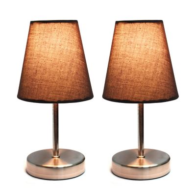 Image showing  10.63 in. H Sand Nickel Mini Basic Table Lamps with Fabric Shade, 2-Pack, Brown