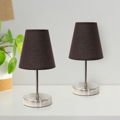 Image showing  10.63 in. H Sand Nickel Mini Basic Table Lamps with Fabric Shade, 2-Pack, Brown