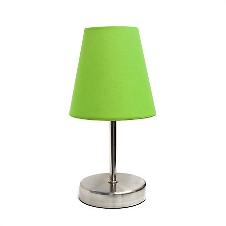 Simple Designs 10.63 in. H Sand Nickel Mini Basic Table Lamp with Fabric Shade, Green