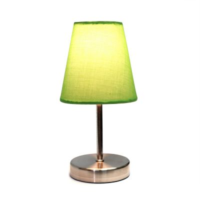 Image showing  10.63 in. H Sand Nickel Mini Basic Table Lamp with Fabric Shade, Green