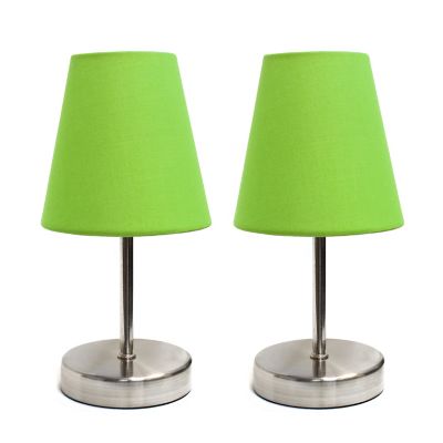 Simple Designs 10.63 in. H Sand Nickel Mini Basic Table Lamps with Fabric Shade, 2-Pack, Green