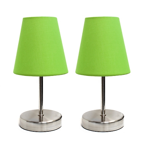 Simple Designs 10.63 in. H Sand Nickel Mini Basic Table Lamps with Fabric Shade, 2-Pack, Green