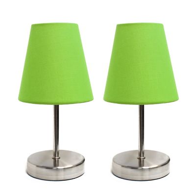 Image showing  10.63 in. H Sand Nickel Mini Basic Table Lamps with Fabric Shade, 2-Pack, Green